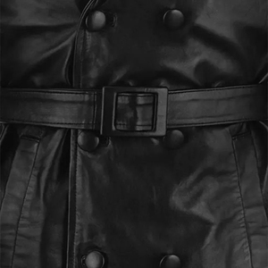 Abrigo de Cuero Genuino Negro para Hombre, Estilo Gabardina hasta la Rodilla, Doble Botonadura, Solapa con Muescas, Manga Regular, con Cinturón - Product Image 4