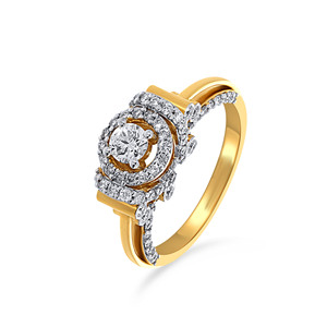 Anillo de Compromiso Time to Shine Solitaire de Lujo en Oro Amarillo de 18K con Doble Halo de Diamantes de Corte Brillante Redondo para Mujer - Product Image 1