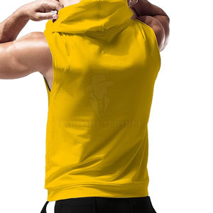 Vêtements de sport actifs pour hommes, sweat à capuche sans manches en coton mélangé, léger et avec poche avant - Product Image 5