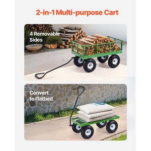 Carrello da Giardino in Acciaio Resistente con Capacità di 300 Kg e Pneumatici da 10 Pollici, Carrello Utilitario da Esterno Trainabile - Product Image 3
