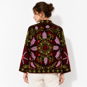 Chaqueta Reversible de Terciopelo para Mujer, Bordada con Diseño Suzani, Estilo Boho, Floral, Hecha a Mano, Étnica, para Invierno, Otoño y Verano - Product Image 2