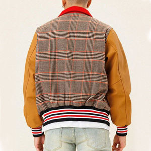 Veste universitaire à carreaux pour homme avec motifs de patchs, col rouge, logo brodé, style preppy d'automne, vêtements d'extérieur - Product Image 6