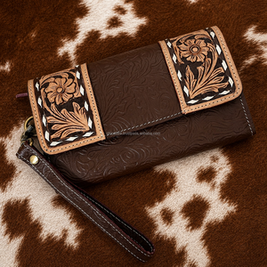 Premium Designer Latest Pattern Hand Tooled Cowhide Leather Wallet for Women With Wristlet High Quality Stylish Floral <b>Purse</b> - Product Image 4