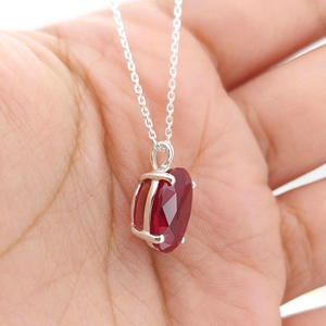 Women's Oval Ruby Pendant Necklace <b>Silver</b> Plated Stainless Steel Claw Setting Box <b>Chain</b> Classic Everyday Jewelry July Birthstone - Product Image 4