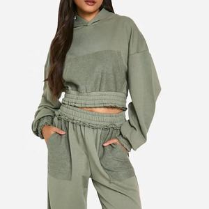 Nuevo Chándal Deportivo Elegante para Mujer, Logotipo Personalizado, Dos Piezas, Chándal Holgado para Mujer, Sudadera con Capucha, Top Corto, Cómodo - Product Image 3