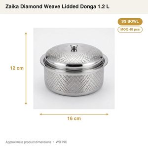 ชามฝาปิดลายเพชร 1.2 ลิตร ขนาด 16 ซม. ผลิตจากสแตนเลส 304 ลายซาตินมิเรอร์ งานแฮนด์เมด Zaika ของตกแต่งบ้าน/โรงแรม - Product Image 4