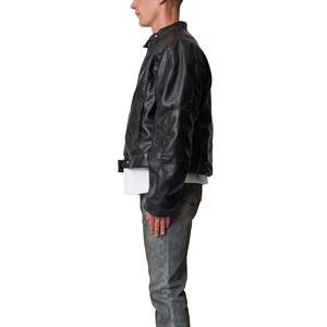 Blouson Bomber Homme en Cuir Véritable Noir avec Col, Poignets et Ourlet Côtelés, Fermeture Éclair Avant, Poches, Vêtement d'Extérieur Premium Personnalisé Tendance Streetwear - Product Image 3