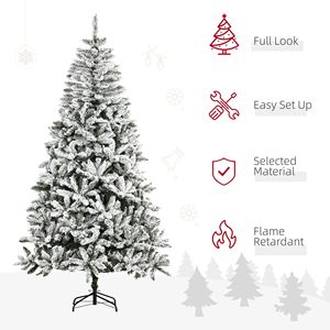 7.5ft Artificial Christmas <b>Tree</b> 210cm Flocked with 1300 Branches Detachable Base Green & White PE PVC Material Warm LED <b>Lights</b> - Product Image 4