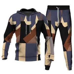 High Quality 100% Polyester Custom Men Hooded Casual Sublimation Tracksuit Digital Print Two Piece Set OEM Service - Product Image 1