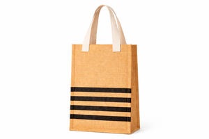Sac fourre-tout en jute écologique, imprimé rayé, naturel, réutilisable, sac de plage, sac de shopping, petit format, sac cadeau, logo personnalisé - Product Image 1
