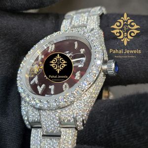 Montre mécanique avec incrustation de diamants, cadran en cristal, bracelet, montre-bracelet de luxe, style habillé - Product Image 2