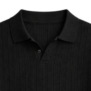 Polo en maille pointelle noire pour homme, manches courtes, 100 % coton, coupe ajustée, décontracté, respirant, haut de mode estival pour la vente en gros et l'OEM - Product Image 5