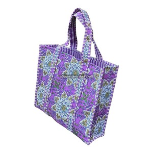 Sac fourre-tout matelassé en coton imprimé à la main, sac à bandoulière pour le bureau, sac à main fait main non imperméable, sacs fourre-tout indiens matelassés - Product Image 4
