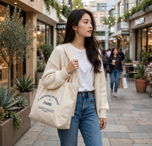 Sac fourre-tout en toile de coton en gros, grande capacité, réutilisable, avec longues poignées, pour le commerce de détail, les voyages, personnalisation OEM - Product Image 3