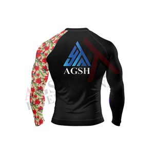 เสื้อรัดรูปสำหรับผู้หญิง AGSH สำหรับกีฬา MMA สีดำลายดอกไม้ พิมพ์ลายด้วยความร้อน ระบายเหงื่อได้ดี แห้งเร็ว ทนทาน ระบายอากาศได้ดี ยืดหยุ่นได้ - Product Image 2