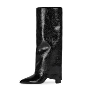 Wholesale <b>Ladies</b> Autumn Winter <b>Knee</b> <b>High</b> <b>Boots</b> Plus Size Lace Up Square Heel Women Shoes Crystal Embroidery <b>Black</b> Pakistan Made - Product Image 4
