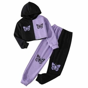 Survêtement à capuche color block pour femme avec pantalon long imprimé, tenue décontractée d'automne en polyester respirant - Product Image 1