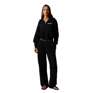 Womens Zip Front Hooded Tracksuit Set Wide Leg <b>Trouser</b> Relaxed Fit Casual 2 Piece Outfit Custom Label OEM ODM Womenswear Apparel - Product Image 1