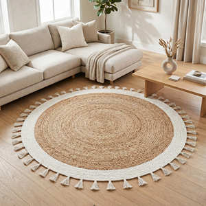 180 cm <b>Round</b> Jute Rug with Natural Fringe Handwoven Braided Circular Floor Rug for Modern Living Spaces - Product Image 2