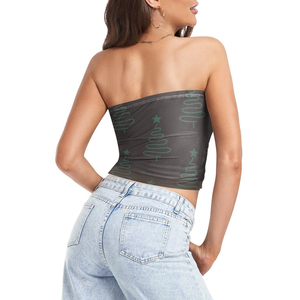 Trendy Design Minimalist Christmas Tree Tube <b>Top</b> Crop Strapless Holiday Print Dark Dray <b>Tops</b> for Women OEM 2026 - Product Image 3