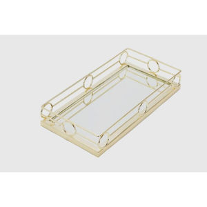Bandeja rectangular de lujo con espejo dorado, organizador decorativo de perfume de vidrio y metal para tocador, elegante bandeja de almacenamiento de joyas para baño. - Product Image 3