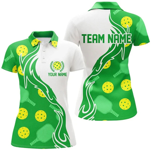 Camiseta de Polo Personalizada para Pickleball, Manga Corta, Impresión Sublimada, Absorbe la Humedad, Unisex, Ropa de Equipo, Diseño de Puntos Verdes y Amarillos - Product Image 5