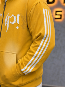 Sudadera con capucha personalizada de algodón de alto gramaje, con efecto desgastado por el sol, oversize, con pedrería, parche bordado, lavado, corte cropped, estilo boxy, con rayas y cremallera, para invierno - Product Image 3