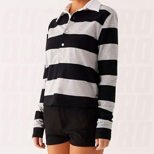 เสื้อโปโลรักบี้ผู้ชายแบบสั่งทำขายส่ง ดีไซน์ลายทางกว้างสีตัดต่อ ผ้าฝ้าย แขนสั้น ติดกระดุม เสื้อโปโลสำหรับตีกอล์ฟ - Product Image 4