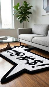 Alfombra Moderna de Lana con Diseño de Burbuja de Cómic, Antideslizante, en Blanco y Negro, Decorativa para Sala de Estar o Dormitorio - Product Image 2