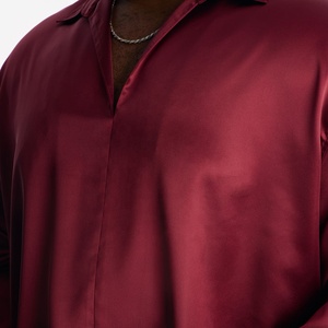 Chemise en satin de haute qualité pour homme, grande taille, manches longues, bordeaux, coupe ample, col rabattu, décontractée, unie, prix abordable - Product Image 3