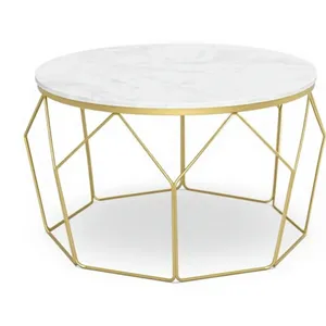 <b>Round</b> Marble Coffee <b>Table</b> <b>Gold</b> Tone Metal Coffee Center <b>Table</b> Modern Living Room Furniture Custom Coffee <b>Table</b> For Office Use - Product Image 4