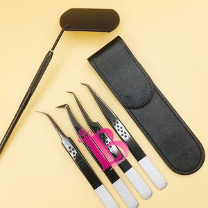 Pince à épiler noire de style nouveau, pince à épiler de qualité supérieure, pince à épiler pour extensions de cils en vison de haute qualité, pochette miroir noire, logo privé - Product Image 4