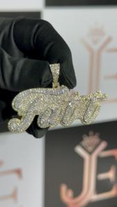 Pendentif personnalisé avec nom en écriture cursive FATT, tendance, serti de moissanite, en argent sterling 925, bijoux hip hop rock pour rappeurs - Product Image 4