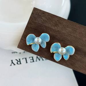 Blue Freshwater <b>Pearl</b> <b>Earrings</b> High-End Exquisite Sterling Silver Elegant Butterfly Design with Explosive Luxury Feeling - Product Image 3