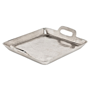 Plateau de service élégant et durable en métal argenté au design standard avec poignées latérales uniques - Product Image 1