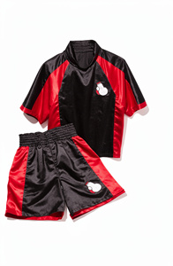 Ensemble de boxe noir et rouge en polyester, tenue d'entraînement toutes saisons, short et haut confortables avec logo de gants - Product Image 1