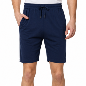 <b>Men's</b> Navy Blue Cotton Bermuda <b>Shorts</b> With Side Stripe Drawstring Waist Casual Wear - Product Image 1