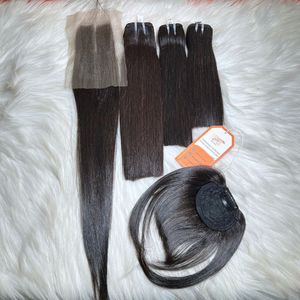 Extensions de cheveux humains bruts vierges 100% bon marché Paquets de franges complets avec fermeture Fournisseur de cheveux vietnamiens Noir naturel - Product Image 5