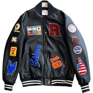 แจ็คเก็ตหนังวาร์ซิตี้ผู้ชายแบบสั่งทำพิเศษ แจ็คเก็ตเบสบอลปักลายหนาแน่น สไตล์ Y2K สตรีทแวร์ OEM - Product Image 1