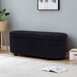 Panca Moderna Nera in Velluto Teddy con Contenitore, Sgabello da Fondo Letto per Soggiorno, Ingresso, Camera da Letto - Product Image 3
