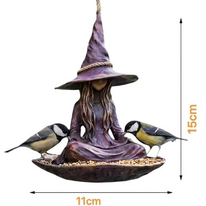 Decoraciones de jardín para Halloween, comedero para pájaros con diseño de bruja, comedero colgante de resina para jardín - Product Image 4