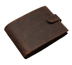 Men's Genuine Leather Vintage Fold <b>Wallet</b> Handmade Short Brown Daily Use <b>RFID</b> Protection Coin Pocket Wholesale Polyester Lining - Product Image 1