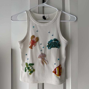 Handmade High Quality Lightweight Cotton for <b>Top</b> Beaded Sea Creatures Embroidery Sleeveless Vest Women's Summer Fashion - Product Image 1