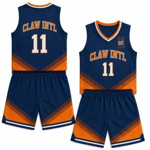 Ensemble d'uniformes de basketball personnalisés Claw Intl pour adultes unisexe, bleu marine et orange, imprimé numérique, en polyester respirant, avec coutures thermocollées sans couture - Product Image 6