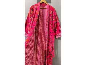 Luxury Printed Knitted Velvet Cotton Thick Long Autumn Winter <b>Kimono</b> Robe <b>Jackets</b> Bridesmaid Bathrobe Women Dressing Gown Pink - Product Image 4