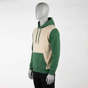 Sweat à capuche épais pour homme, vert forêt et beige, avec capuche contrastante et poche kangourou, style streetwear décontracté - Product Image 2