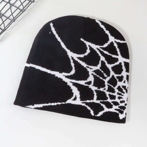 Bonnet d'hiver unisexe en tricot jacquard à motif toile d'araignée rouge et blanc, 100% acrylique, ajustable, style Y2K - Product Image 2