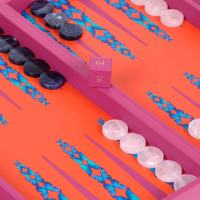Jeu de Backgammon Personnalisable en Cuir Bleu Fait Main avec Étui de Voyage Pliable, Dés et Gobelet à Dés – Durable et Écologique
