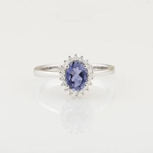 แหวนหมั้นแทนซาไนต์ทรงฮาโล แหวนพลอยประจำเดือนเกิด ดีไซน์เรียบหรู เงินแท้ 925 ชุบทอง 14K เครื่องประดับคุณภาพสำหรับผู้หญิง - Product Image 1