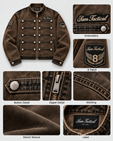 Veste de motard marron vieilli pour homme Sam Tactical, col montant, fermeture éclair, badge brodé, prix abordable, vente en gros, OEM